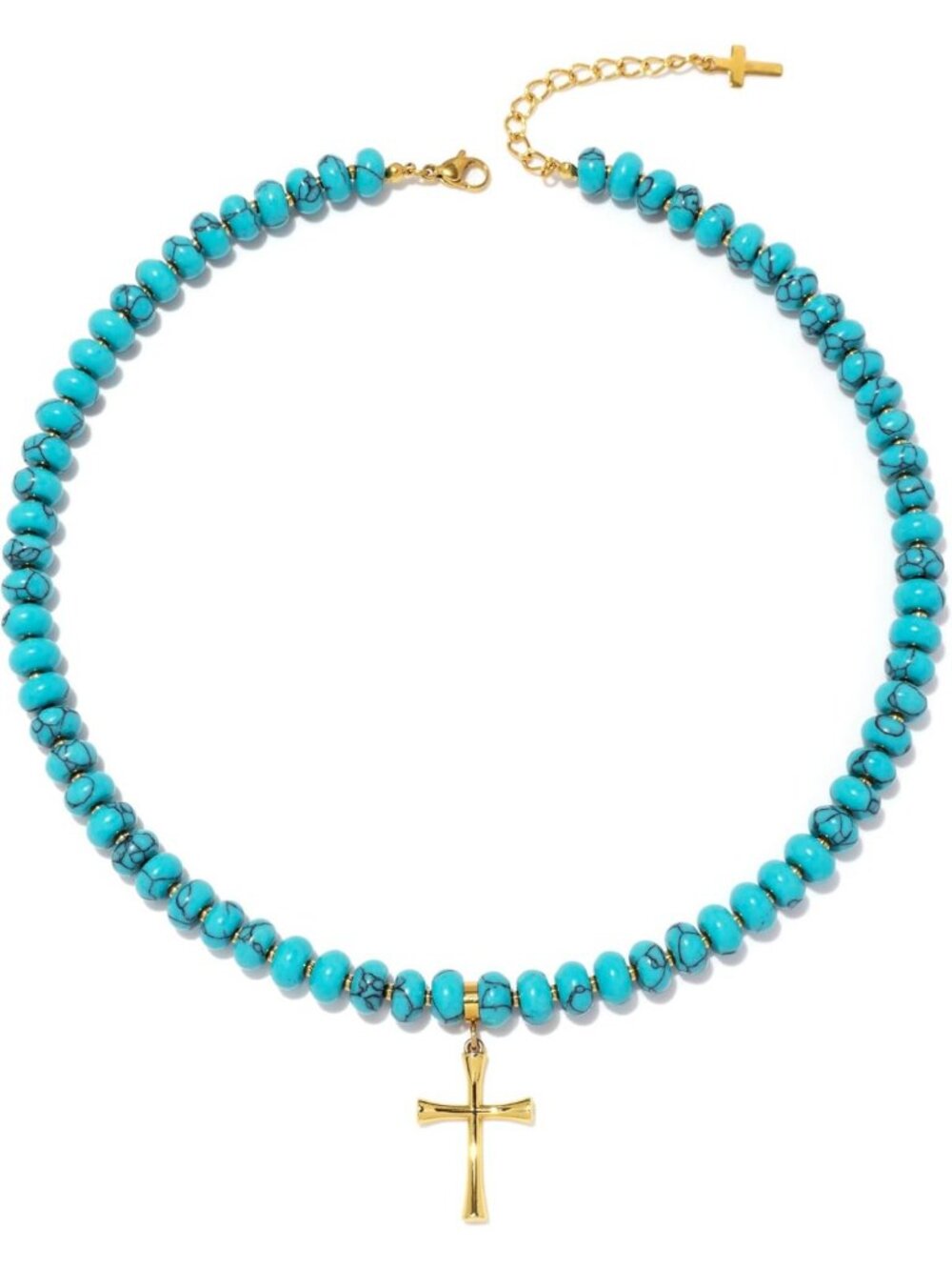 Gold Cross Necklace for Women - Boho Gemstone Choker, 18K Gold Plated, Faith